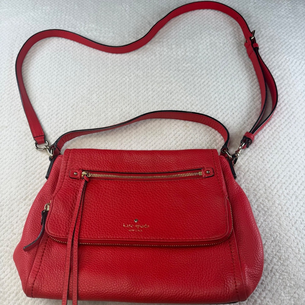 Kate Spade New York Red Pebbled Leather Crossbody Bag Gold Hardware PXRU4052